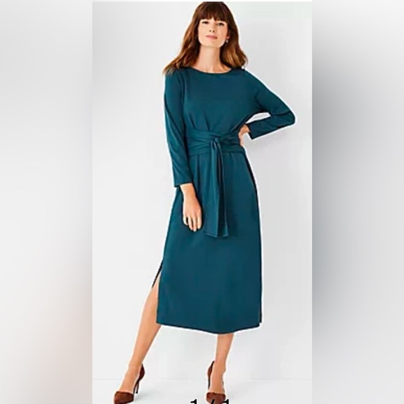 Ann Taylor Dresses & Skirts - ANN TAYLOR Tie Waist Midi Flare Dress In Enchanted Green